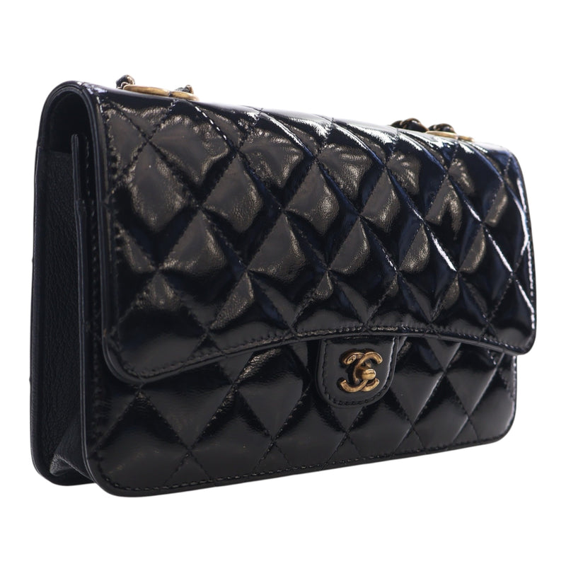 Quilted Patent and Goatskin CC Eyelet Wallet On Chain - Image 2