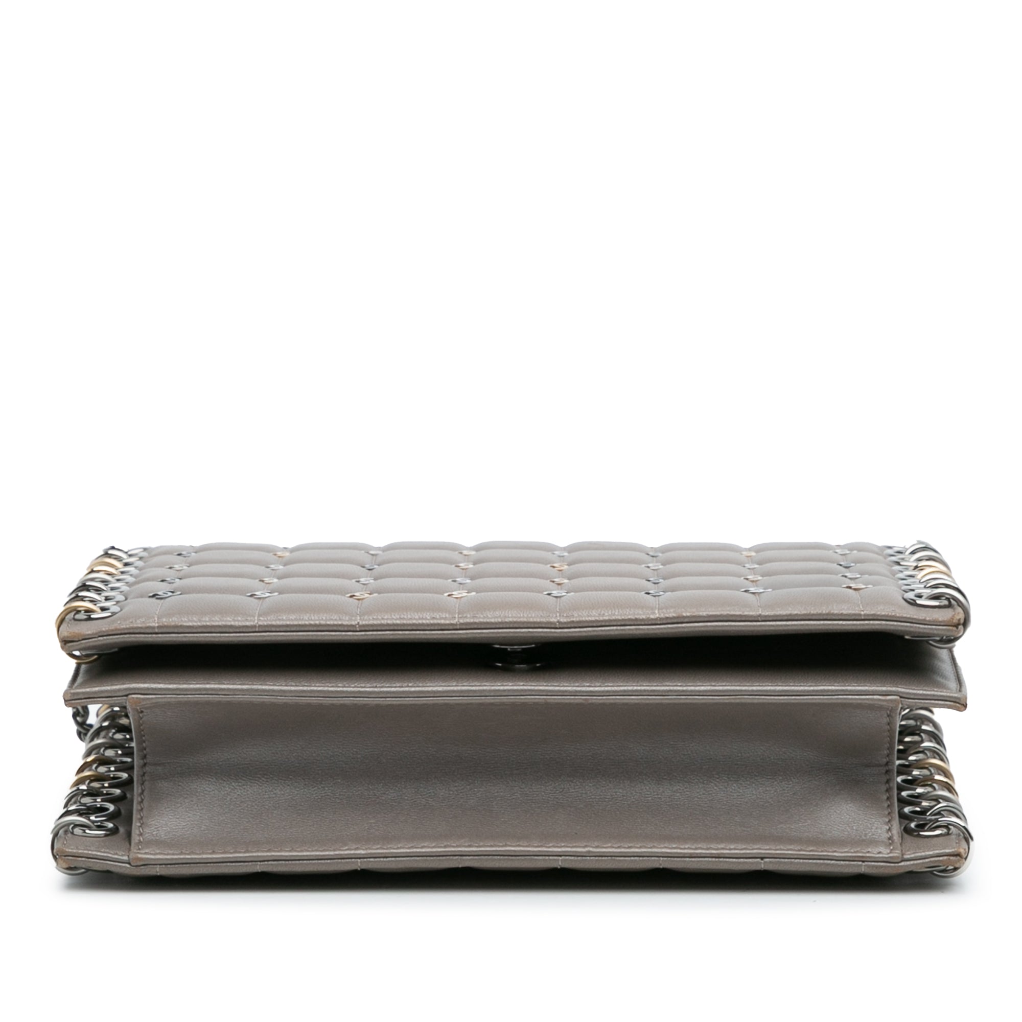 Small Lambskin Chocolate Bar CC Piercing Studded Chain Flap - Image 3