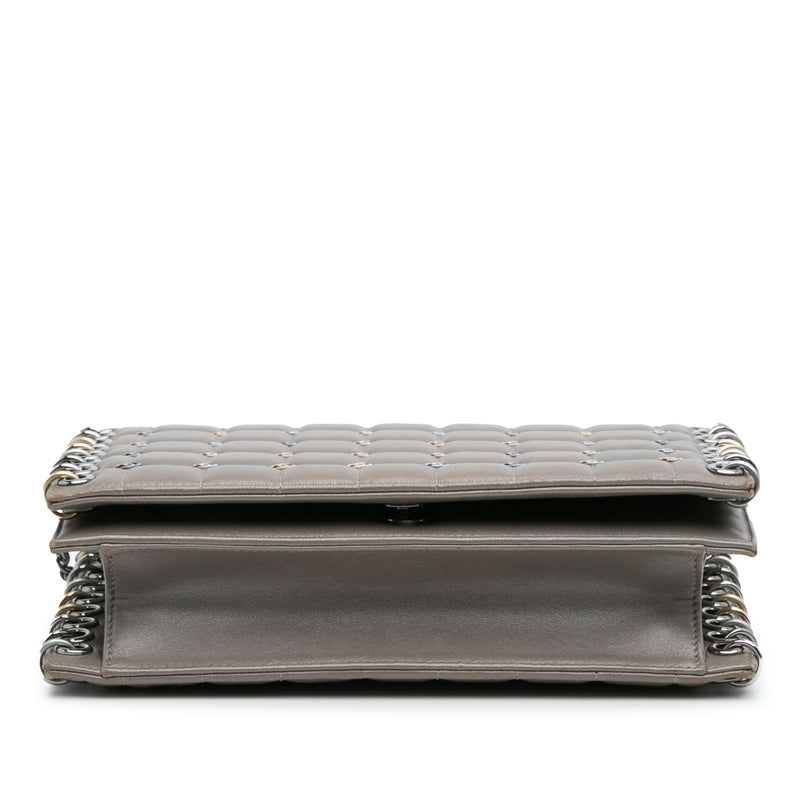 Small Lambskin Chocolate Bar CC Piercing Studded Chain Flap - Image 3