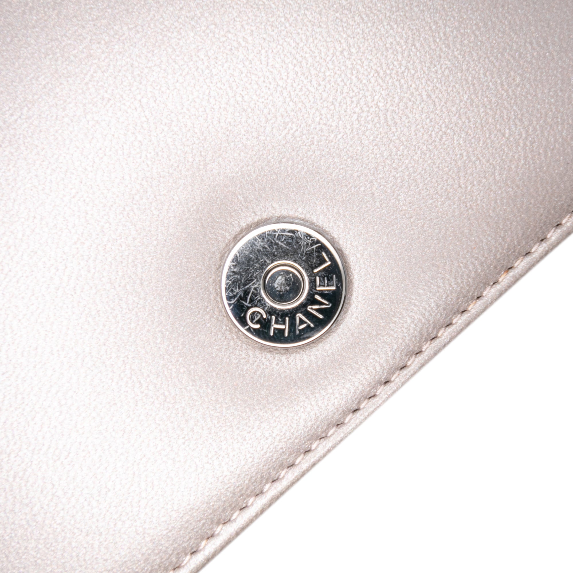 Small Lambskin Chocolate Bar CC Piercing Studded Chain Flap - Image 7