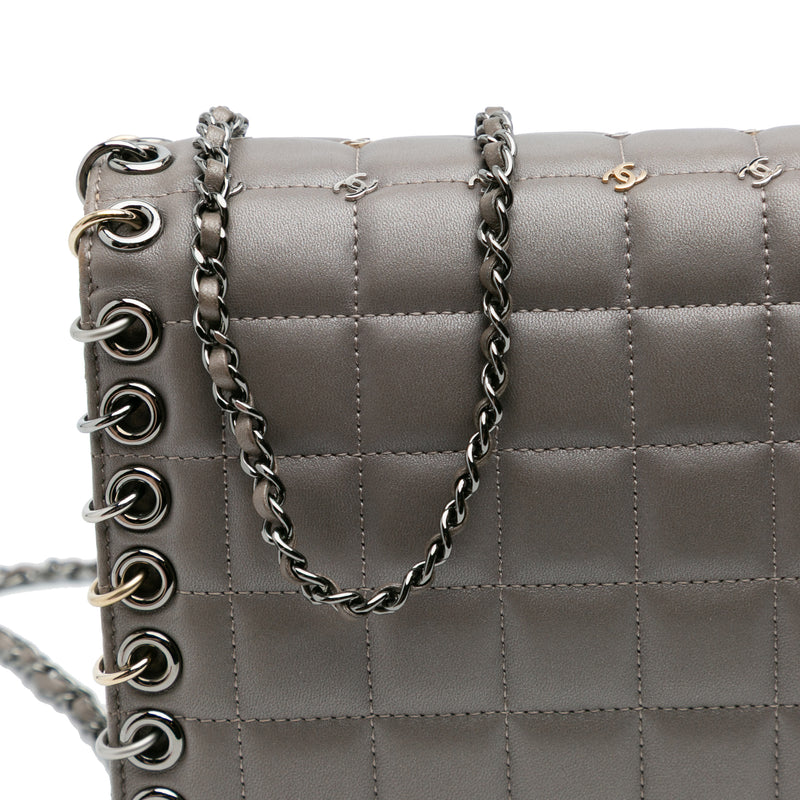 Small Lambskin Chocolate Bar CC Piercing Studded Chain Flap - Image 8