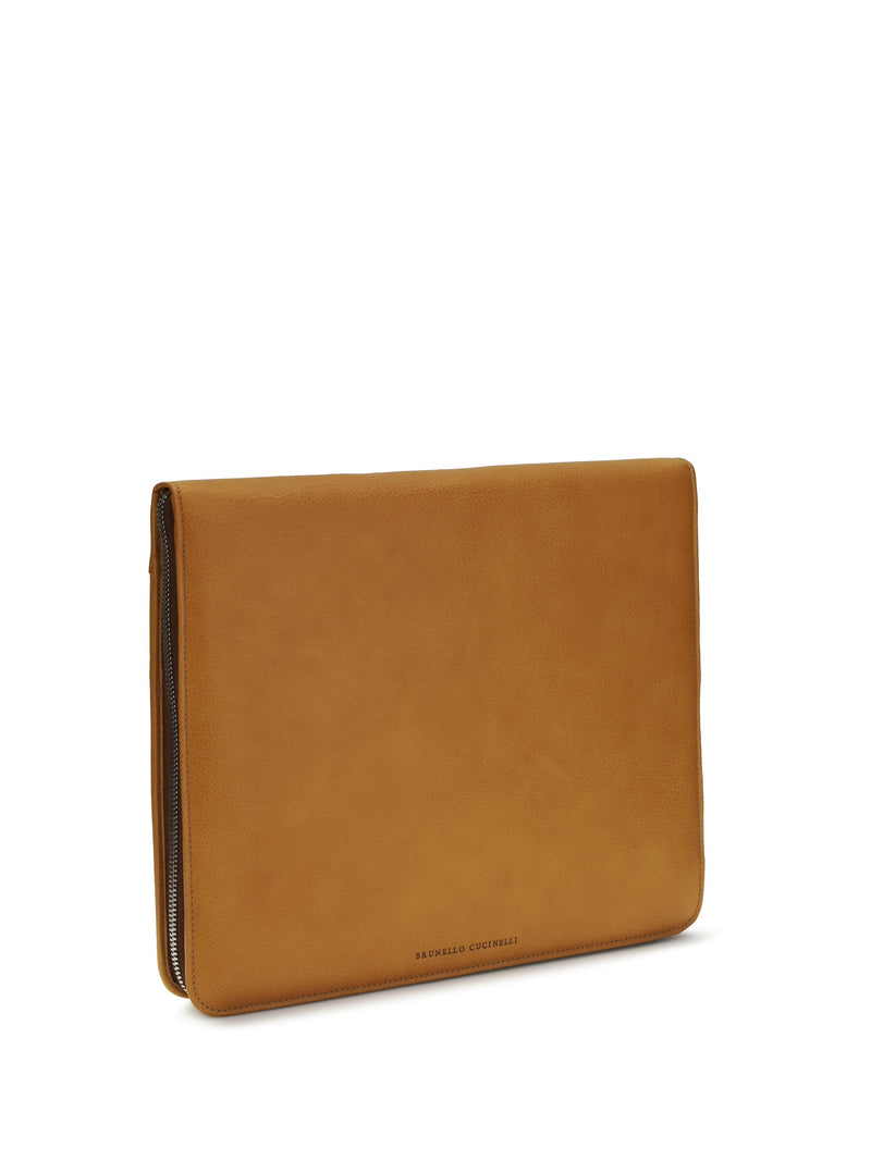Brunello Cucinelli Leather Laptop Case Wallet — Brown Calf Bos Taurus