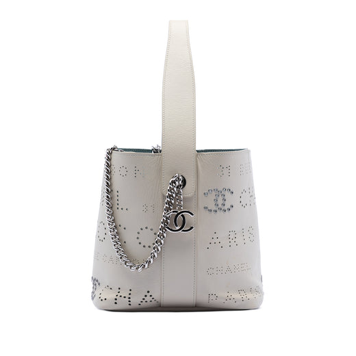 Small Perforated Calfskin Logo Eyelet Bucket Bag - Image 1