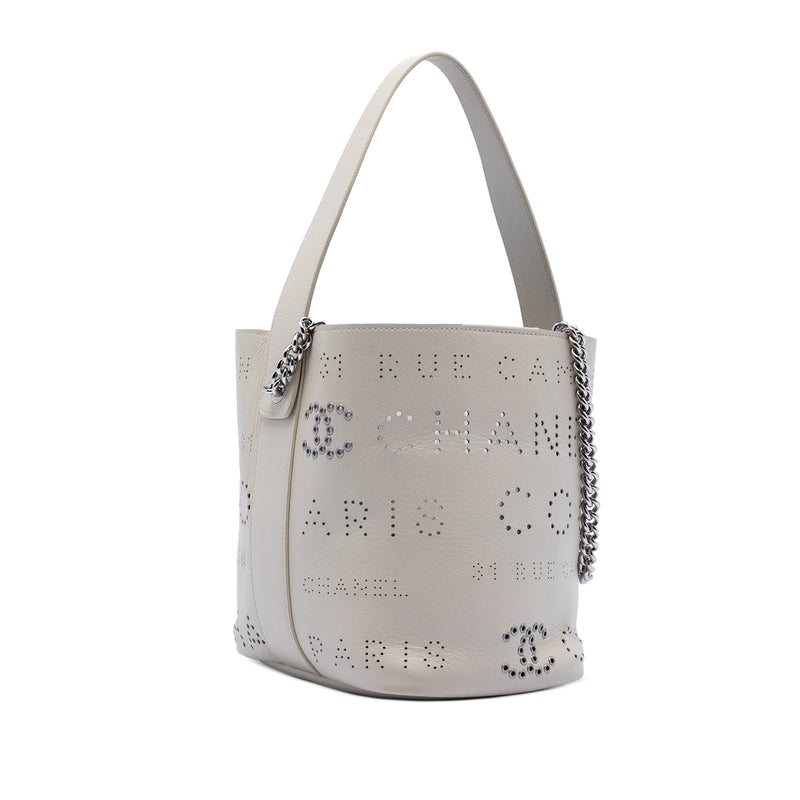 Small Perforated Calfskin Logo Eyelet Bucket Bag - Image 2