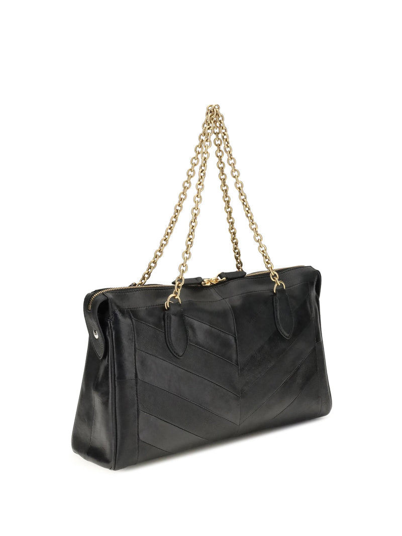 Valentino Garavani Panthea Chevron Shoulder Bag — Black Lamb Leather
