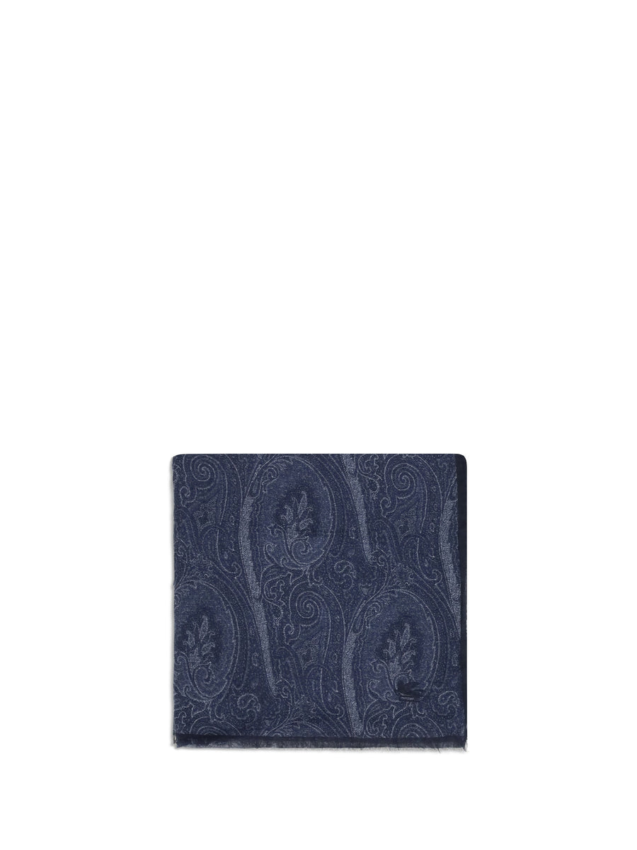 Etro Paisley-Print Modal-Cashmere Blend Scarf — Navy Modal; Kashmir/capra Hircus Scarfs