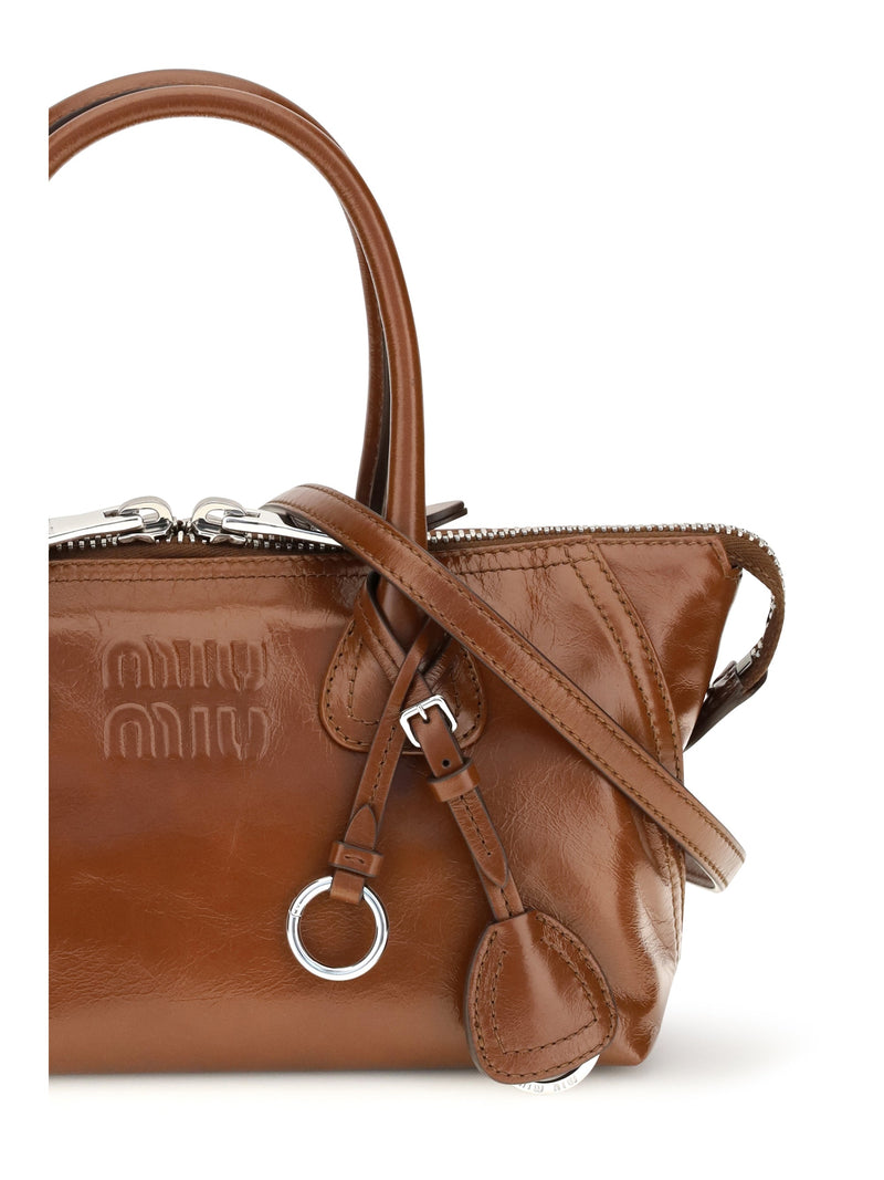 Miu Miu Glossy Calf Leather Shoulder Bag — Brown