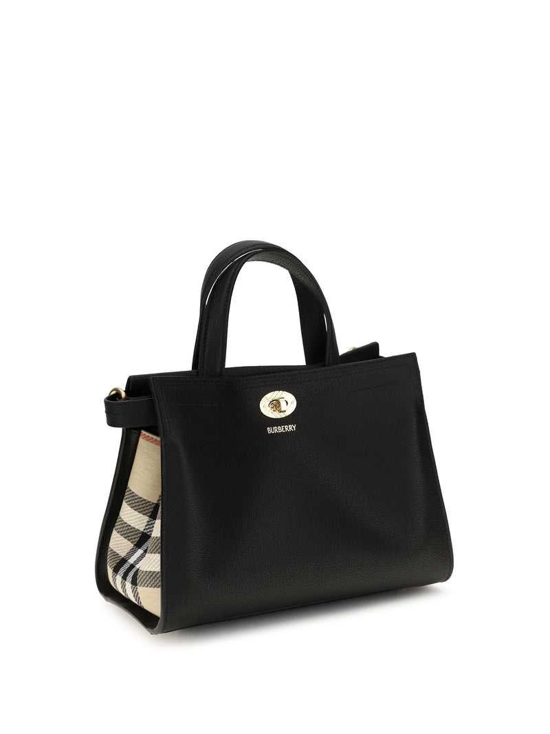 Burberry Check Top Handle Bag — Black Cotton; Polyester