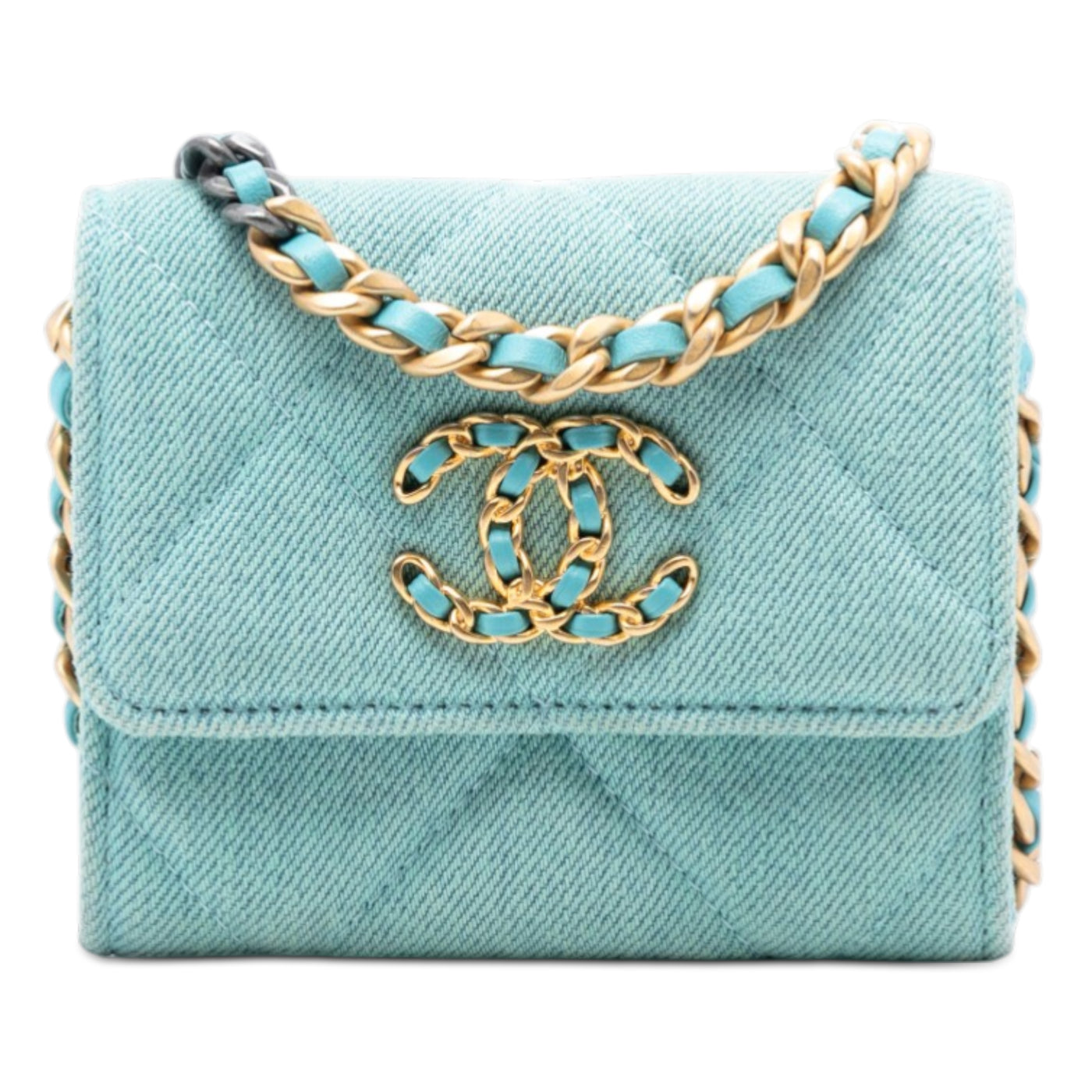 Quilted Denim 19 Card Holder with Chain - Image 1