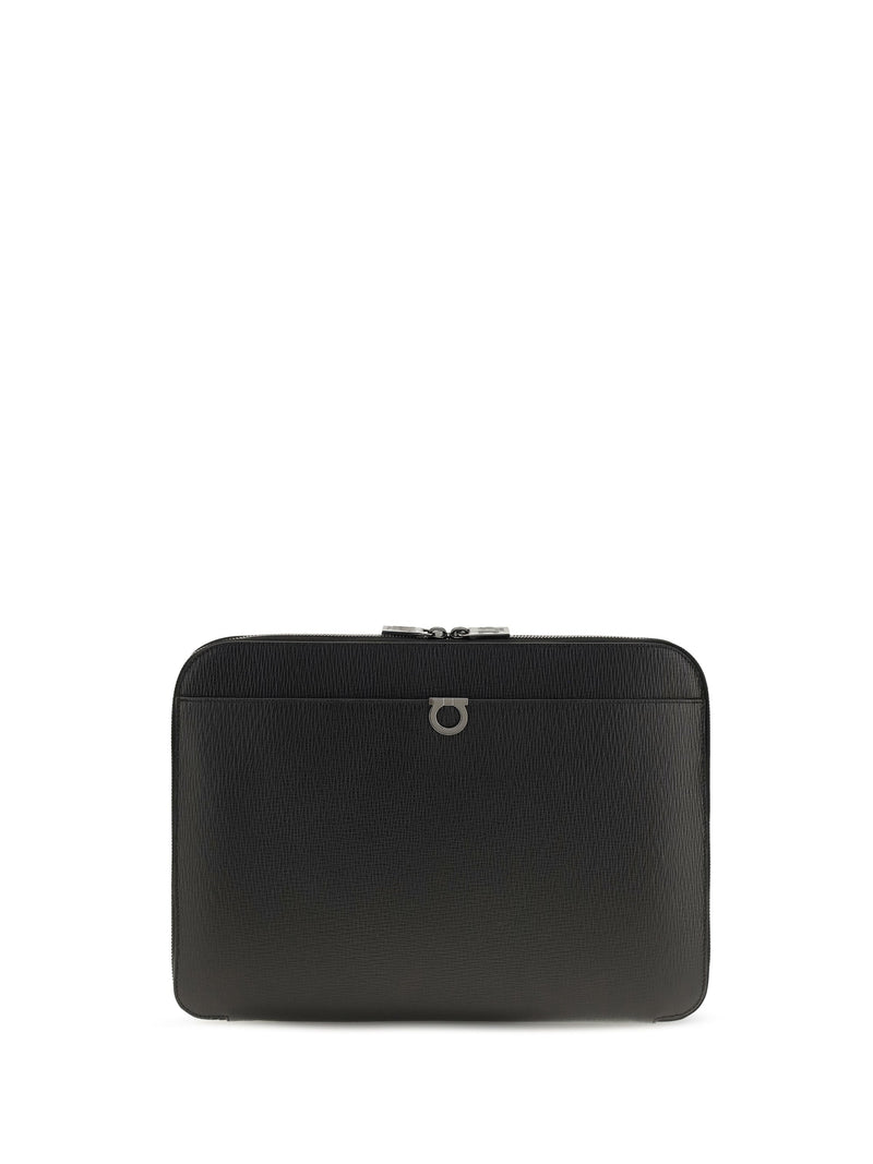 Ferragamo Gancini Clutch — Black Calf Leather (bos Taurus)