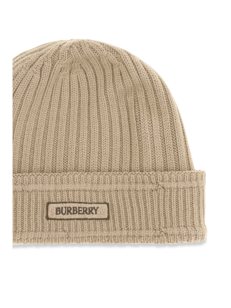 Burberry 8103341 Merino Wool Ribbed Beanie — Beige Beanies