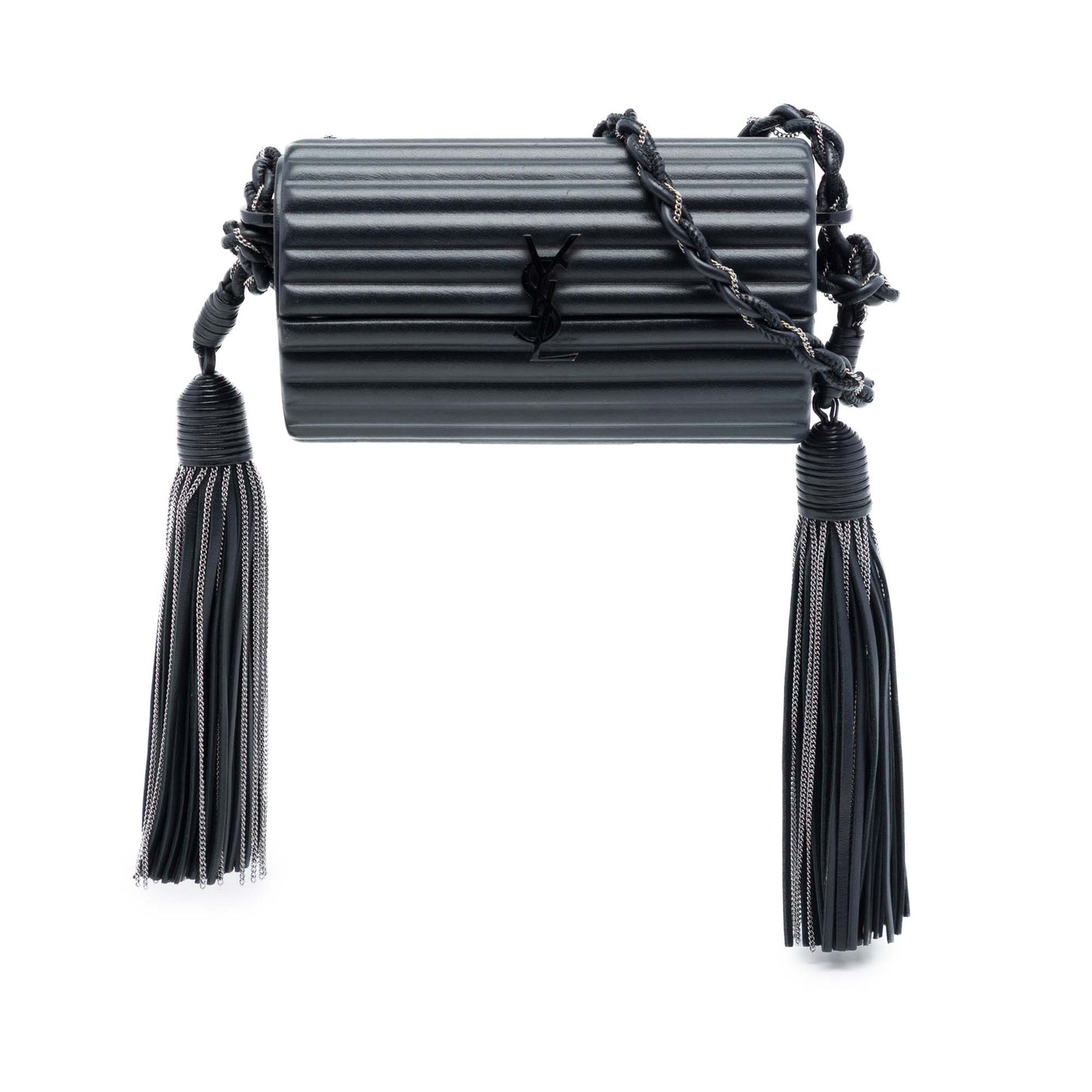 Ribbed Acrylic Lambskin Fringe Monogram Monochrome Opium Box Bag - Image 1