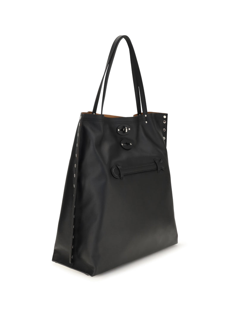 Zanellato Saeta Shoulder Bag — Black Calf Leather Bos Taurus