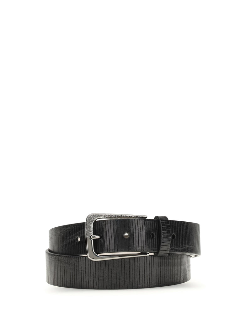 Brunello Cucinelli Hand-Carved Calf Leather Belt — Black