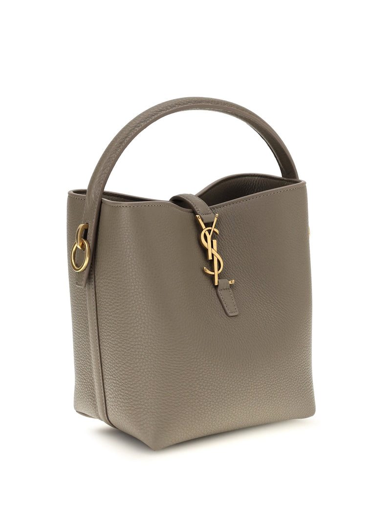Saint Laurent Grained Calf Leather Bucket Bag — Beige