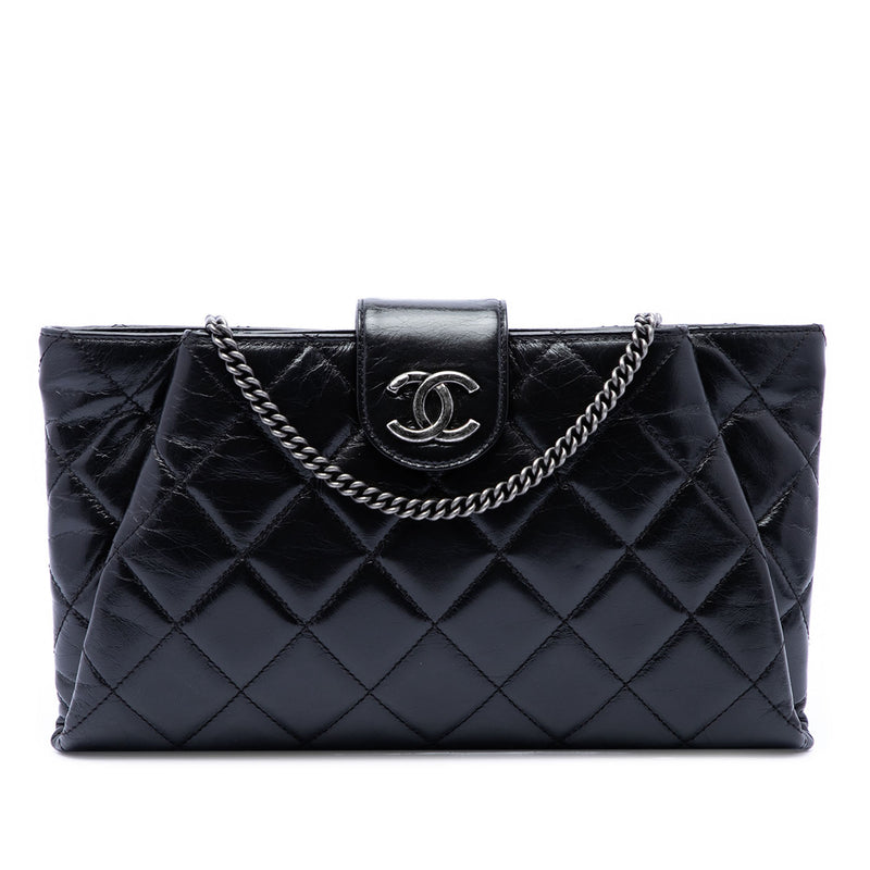 Quilted Glazed Calfskin Coco Pleats Chain Clutch