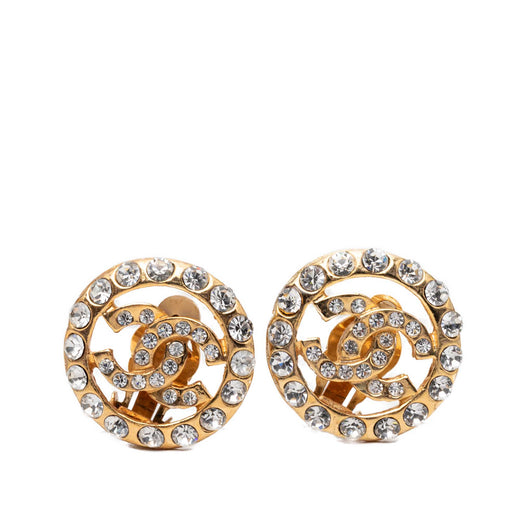 CC Gold Plated Strass Round Clip On Earrings - Image 1