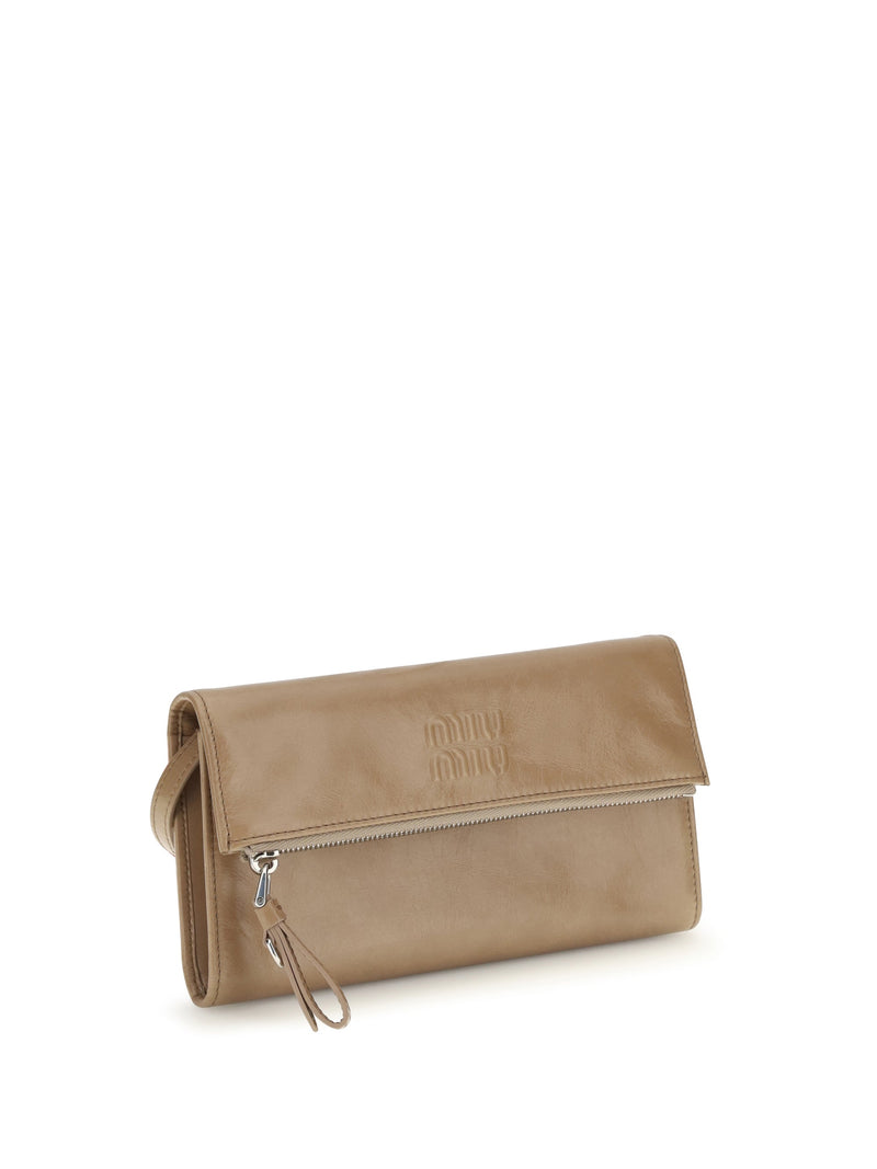 Miu Miu Leather Pouch Wallet — Beige Calf & Purses