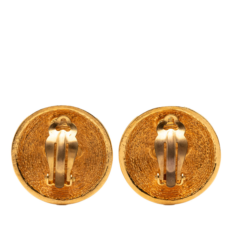 Gold Plated CC Quilted Round Clip On Earrings - Image 2