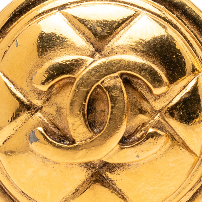 Gold Plated CC Quilted Round Clip On Earrings - Image 3