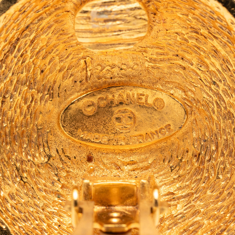 Gold Plated CC Quilted Round Clip On Earrings - Image 4