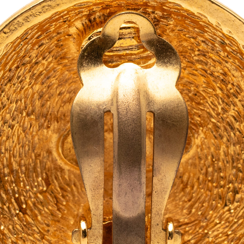 Gold Plated CC Quilted Round Clip On Earrings - Image 5