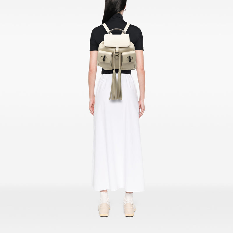 Grained Calfskin Bamboo Tassel Backpack - Image 8