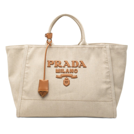 Large Linen and Vitello Logo Tote - Image 1