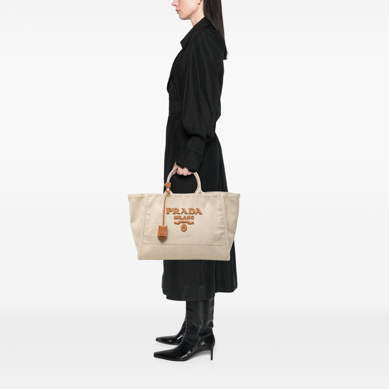 Large Linen and Vitello Logo Tote - Image 6