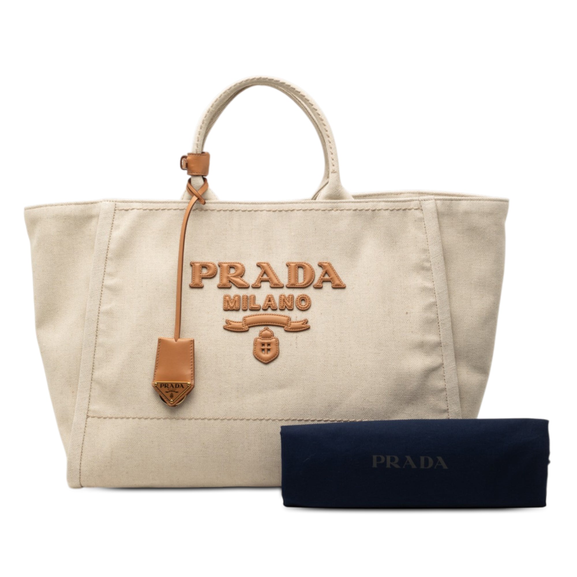 Large Linen and Vitello Logo Tote - Image 7