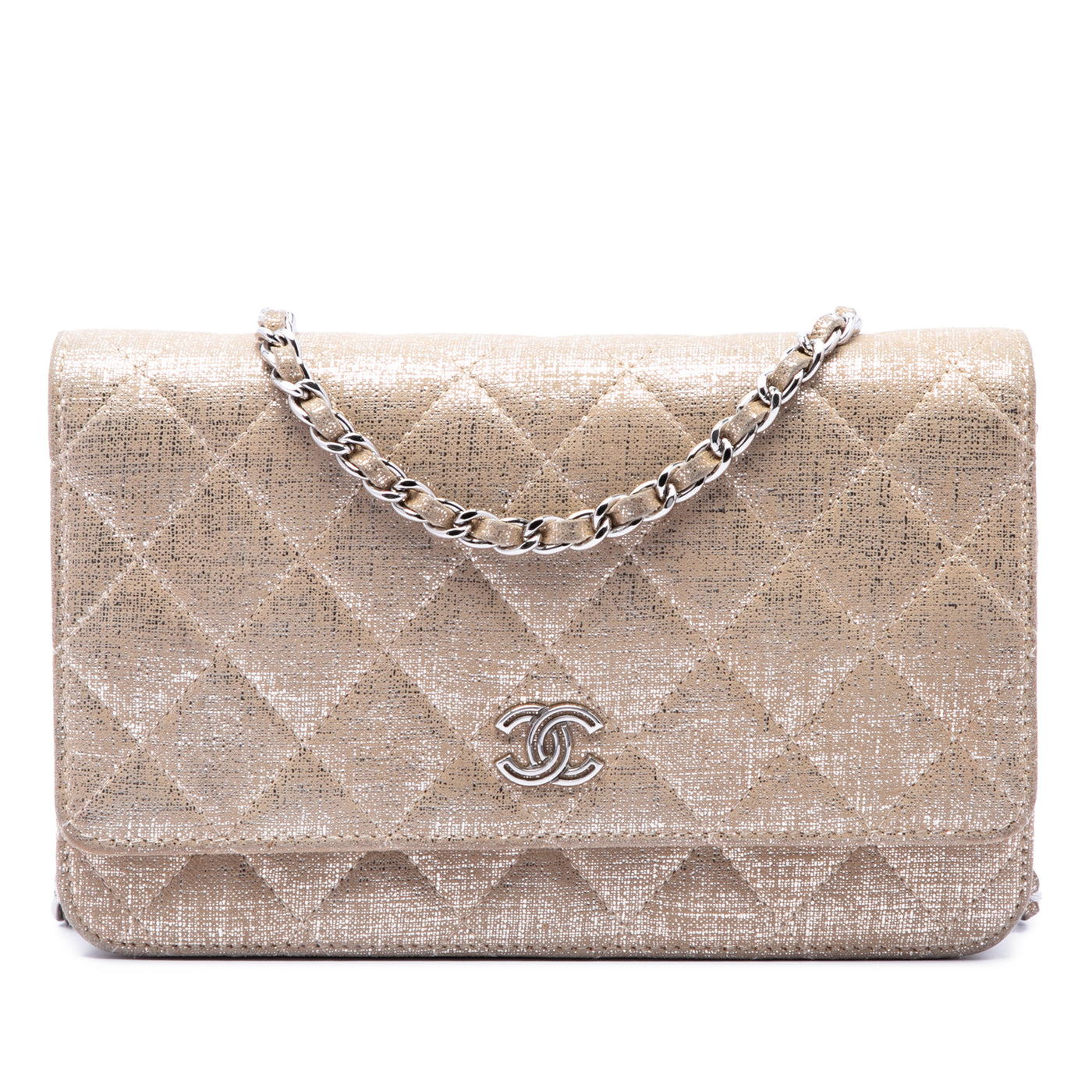 CC Quilted Metallic Fabric Wallet On Chain - Image 1