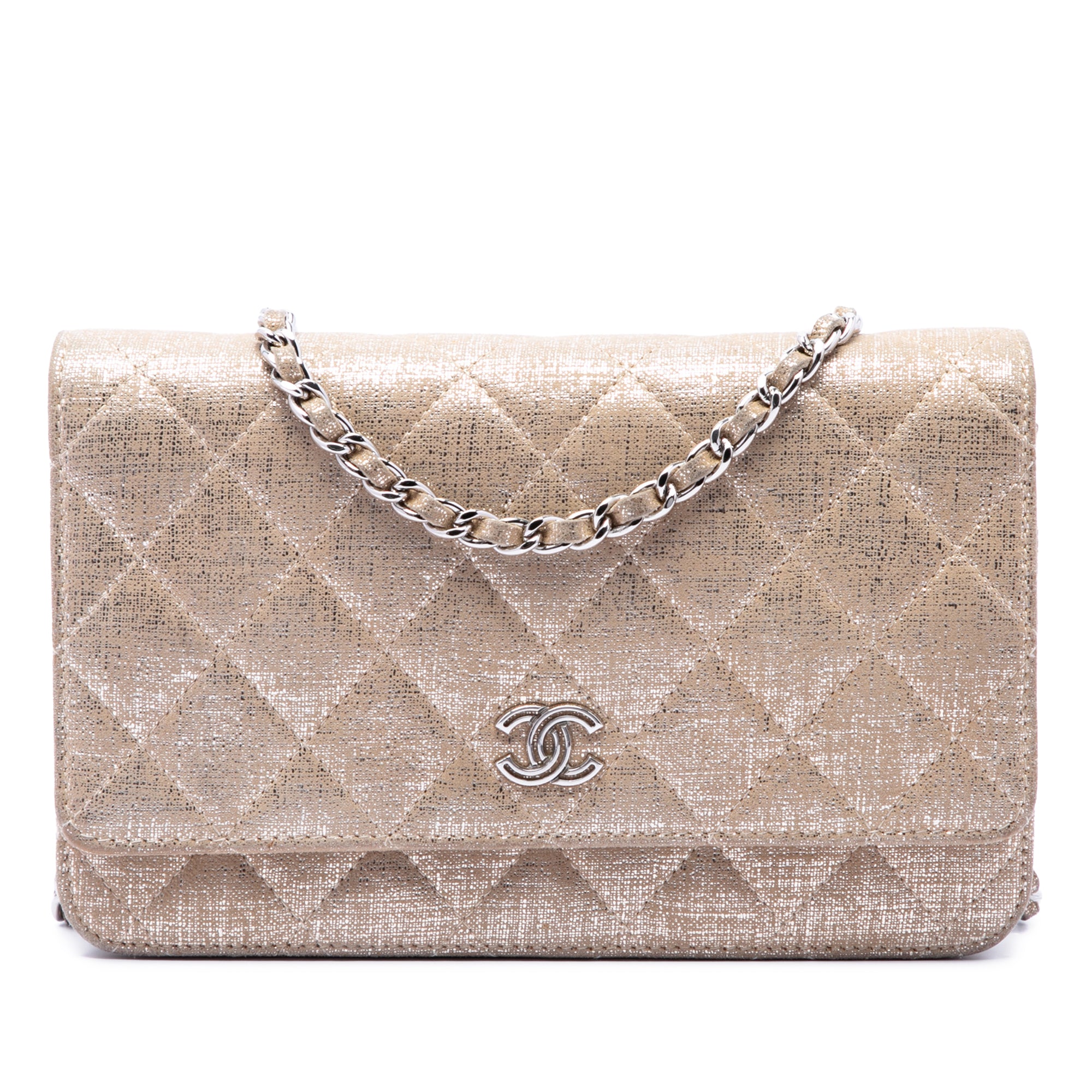 CC Quilted Metallic Fabric Wallet On Chain - Image 1