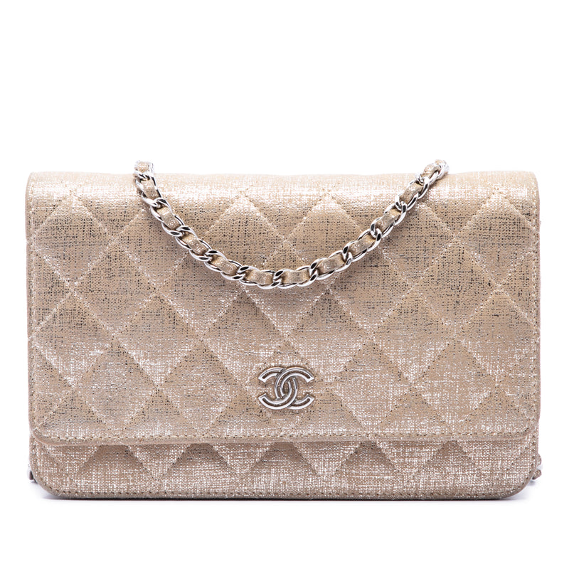 CC Quilted Metallic Fabric Wallet On Chain