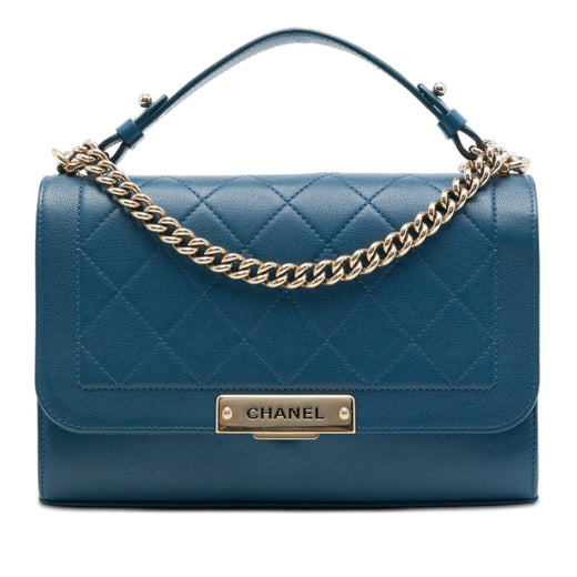Medium Quilted Grained Calfskin Label Click Top Handle Flap - Image 1