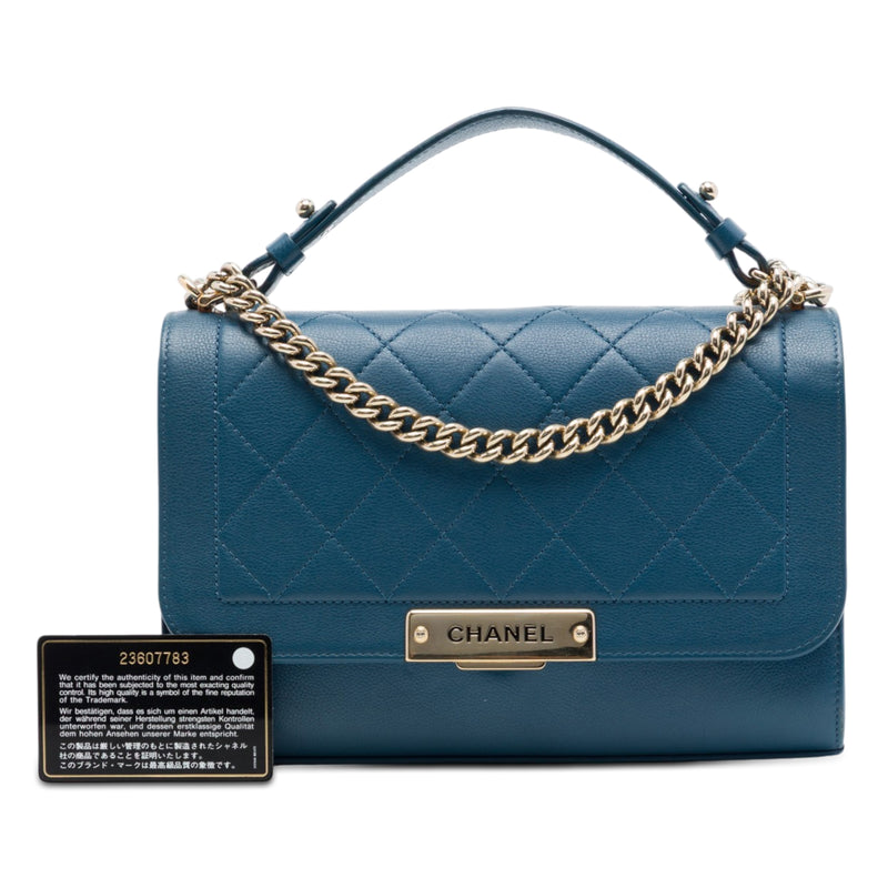 Medium Quilted Grained Calfskin Label Click Top Handle Flap - Image 7