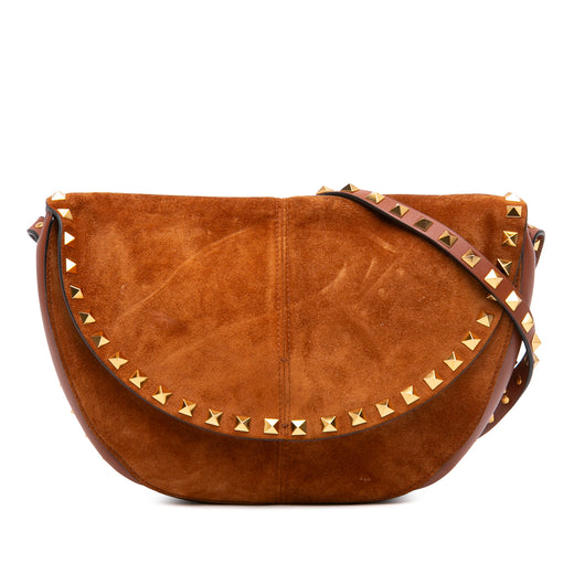 Suede and Calfskin Rockstud Halfmoon Crossbody - Image 1