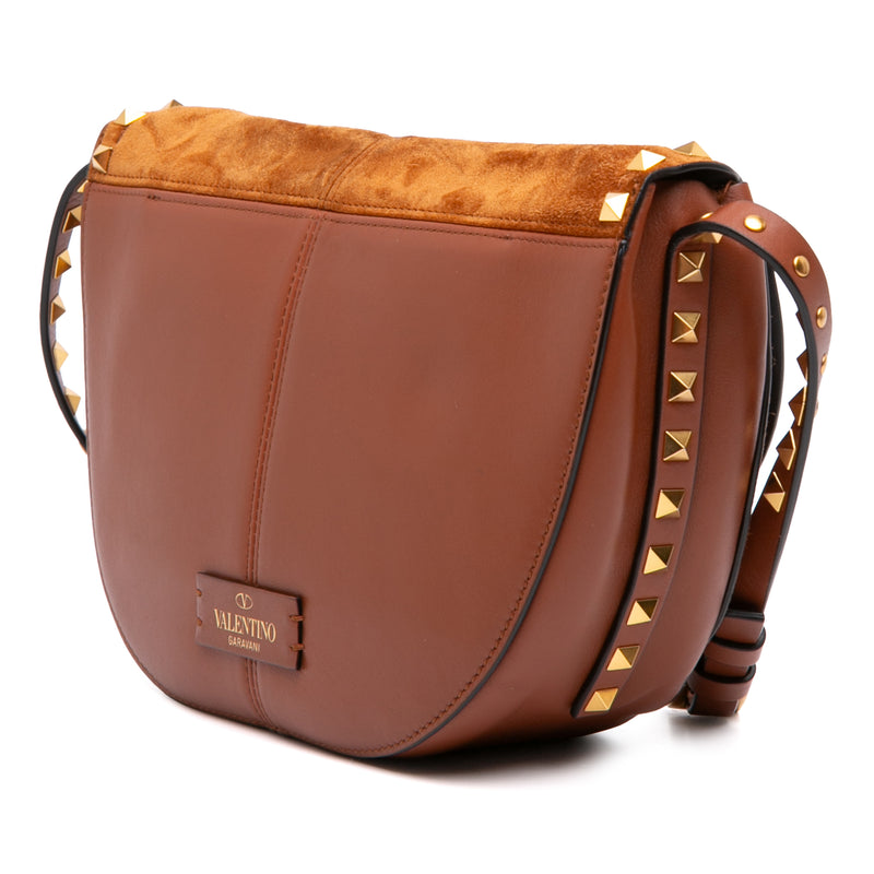 Suede and Calfskin Rockstud Halfmoon Crossbody - Image 2