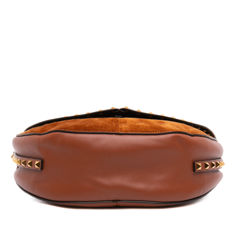 Suede and Calfskin Rockstud Halfmoon Crossbody - Image 3