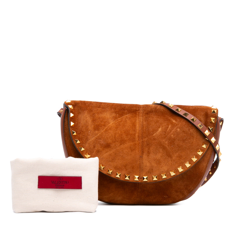 Suede and Calfskin Rockstud Halfmoon Crossbody - Image 7