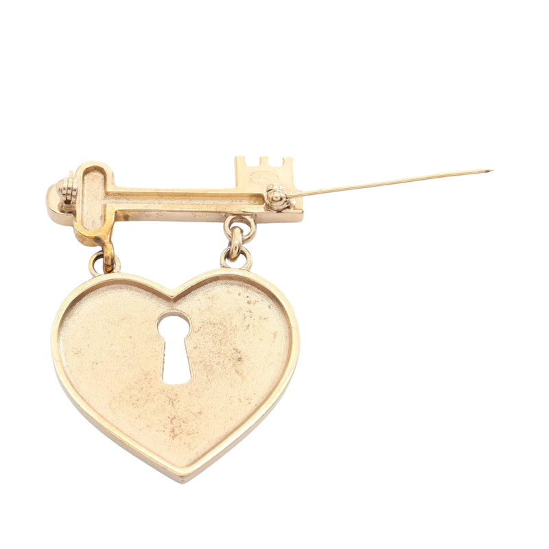 CC Gold Plated Strass Heart Lock and Key Brooch - Image 2