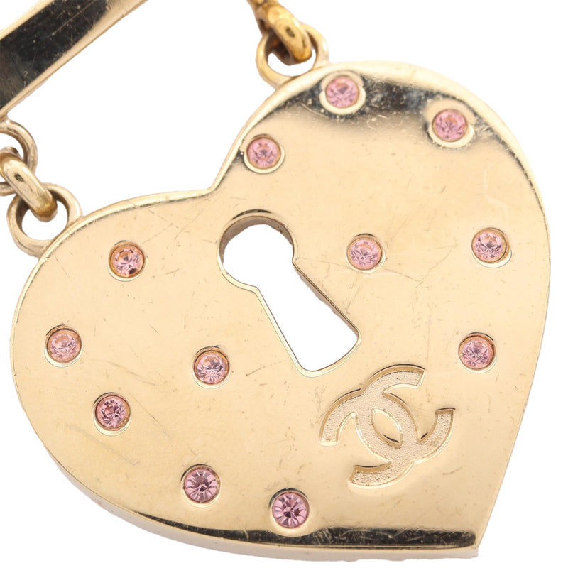 CC Gold Plated Strass Heart Lock and Key Brooch - Image 3