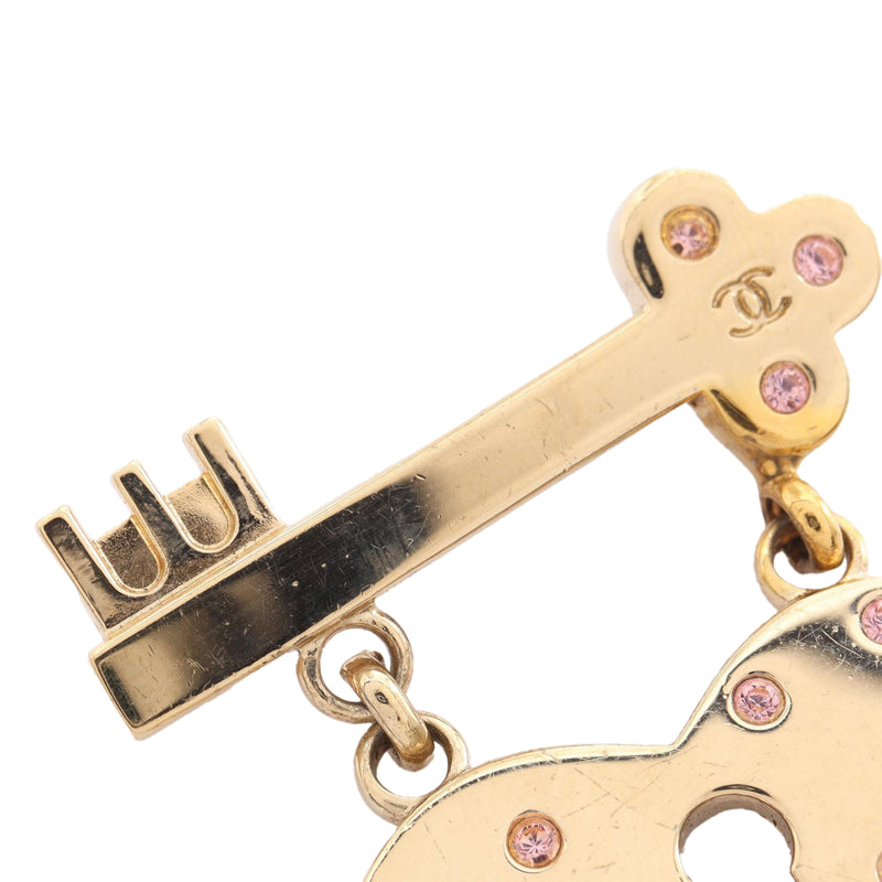 CC Gold Plated Strass Heart Lock and Key Brooch - Image 7