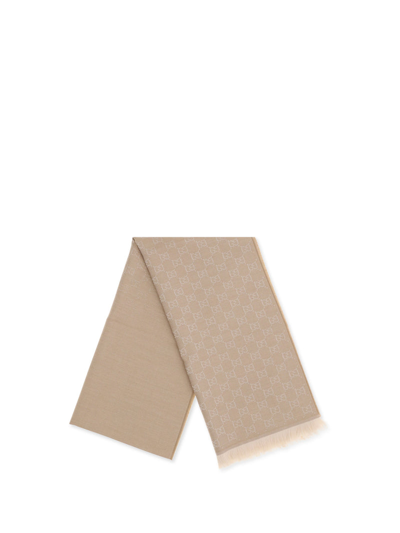 Gucci Gg Embroidered Wool Scarf — Beige Ovis Aries Scarfs