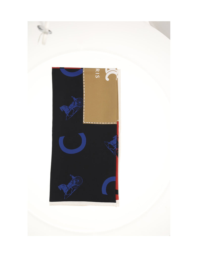 Celine Logo-Print Silk Scarf — Navy Scarfs