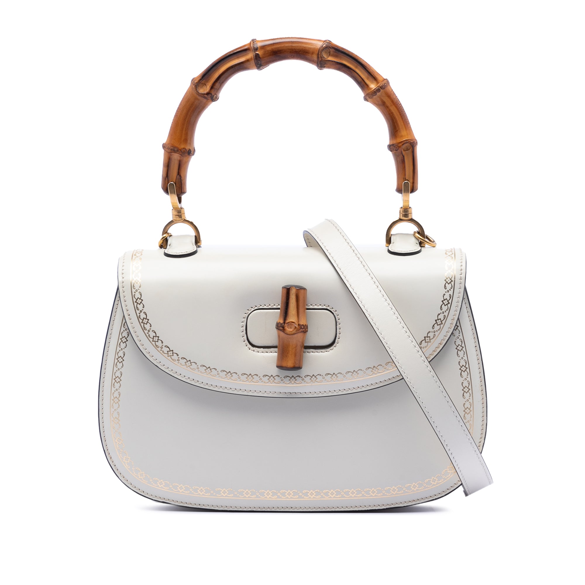 Calfskin Frame Print Bamboo Top Handle Bag - Image 1