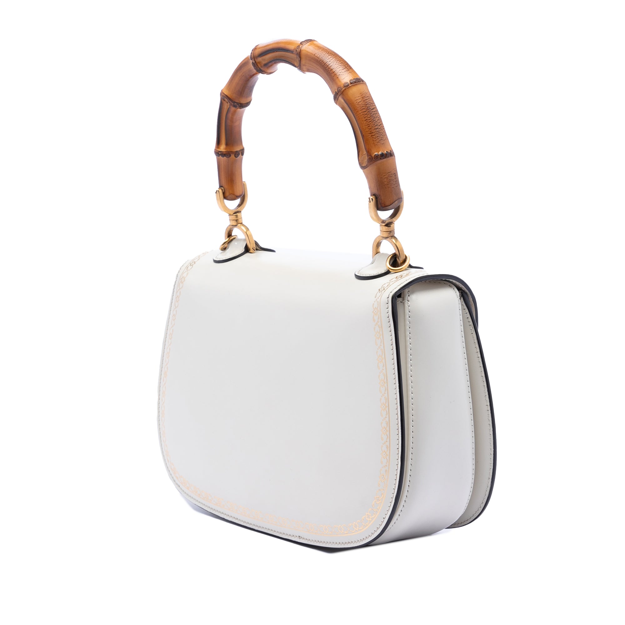 Calfskin Frame Print Bamboo Top Handle Bag - Image 2