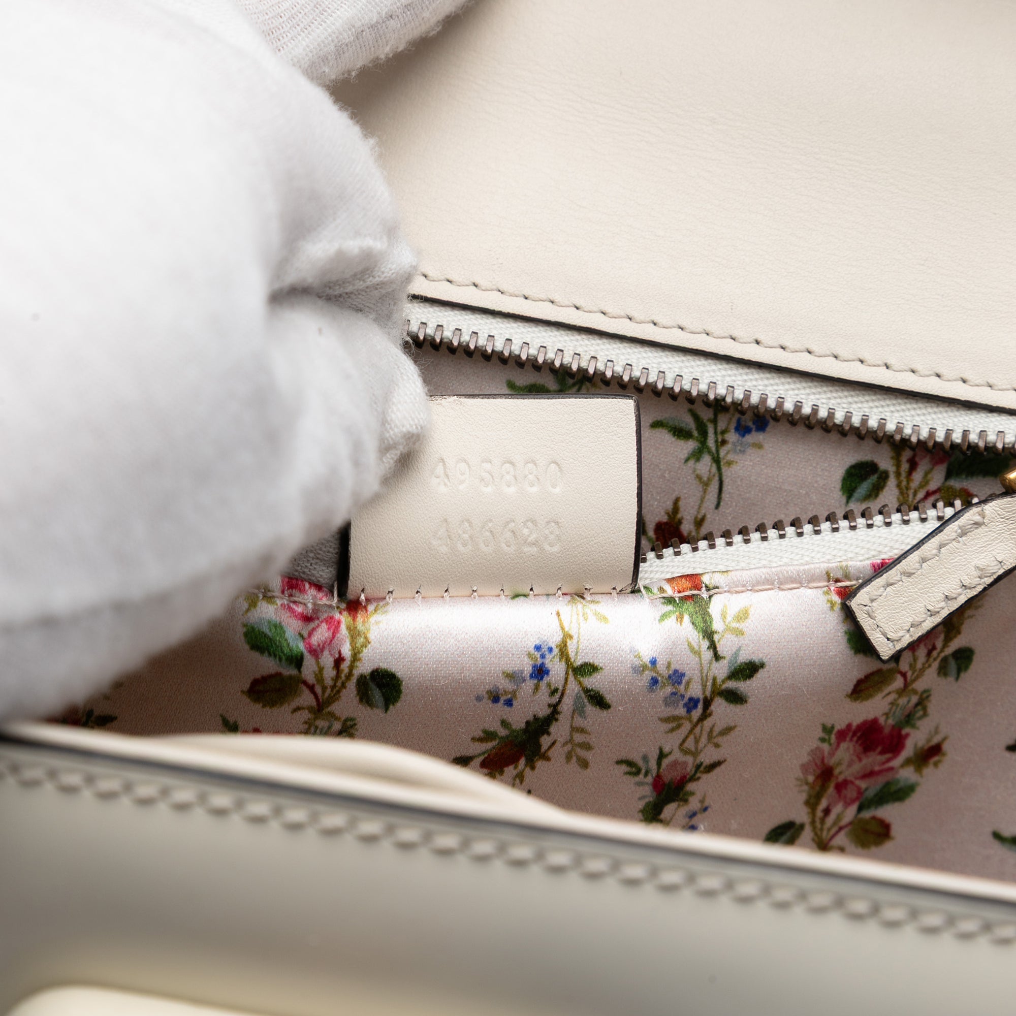 Calfskin Frame Print Bamboo Top Handle Bag - Image 6
