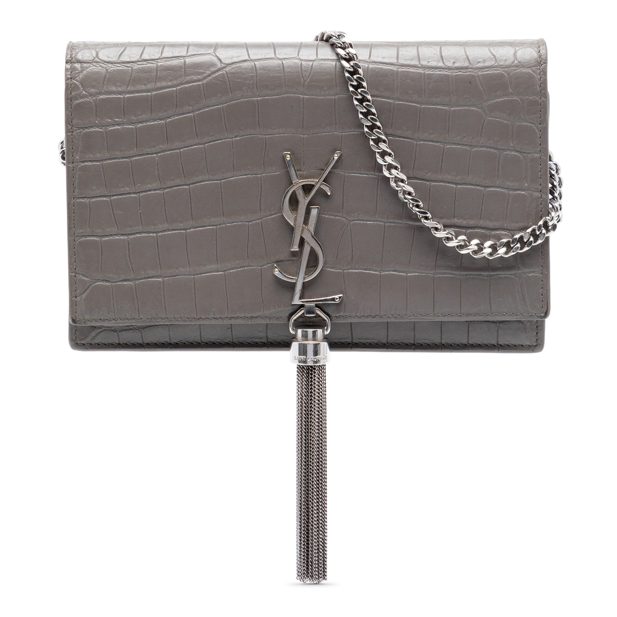 Croc Embossed Leather Monogram Kate Tassel Wallet on Chain - Image 1