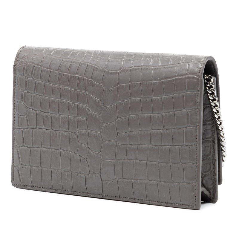 Croc Embossed Leather Monogram Kate Tassel Wallet on Chain - Image 2