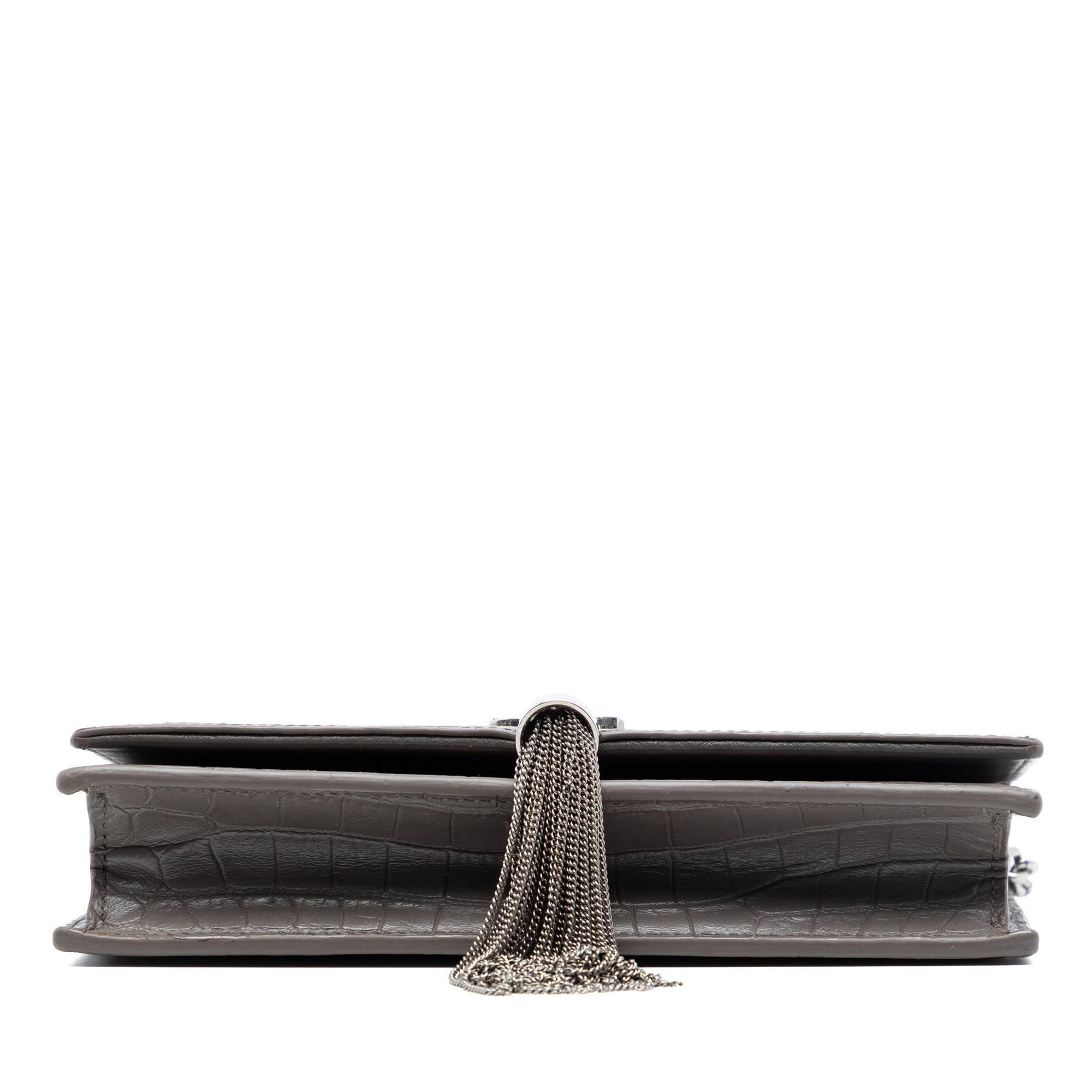 Croc Embossed Leather Monogram Kate Tassel Wallet on Chain - Image 3